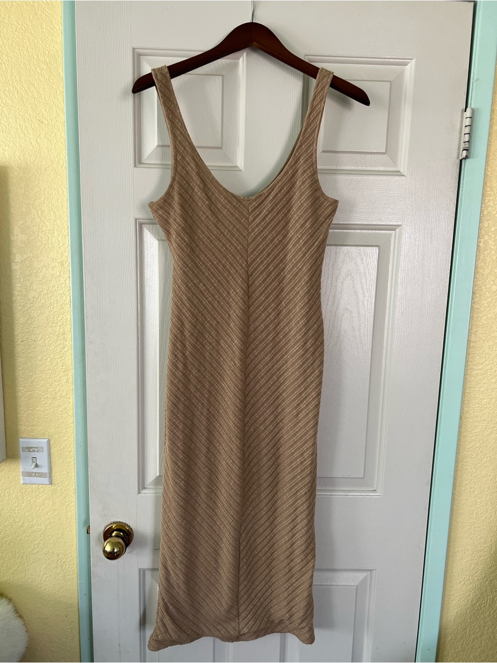 Heart & Hips Tan Ribbed Sleeveless Midi Dress
